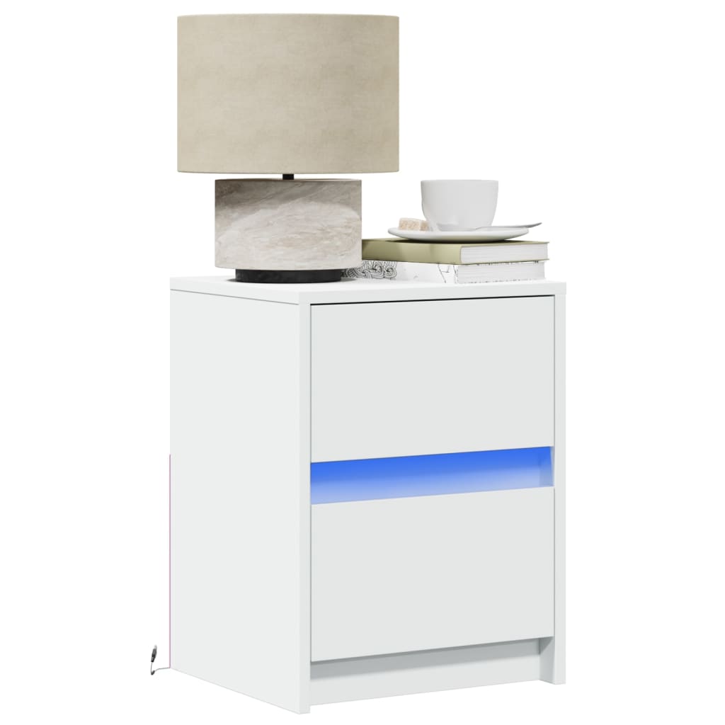 Armoires de chevet et lumières LED 2pcs blanc bois d'ingénierie - XIOS