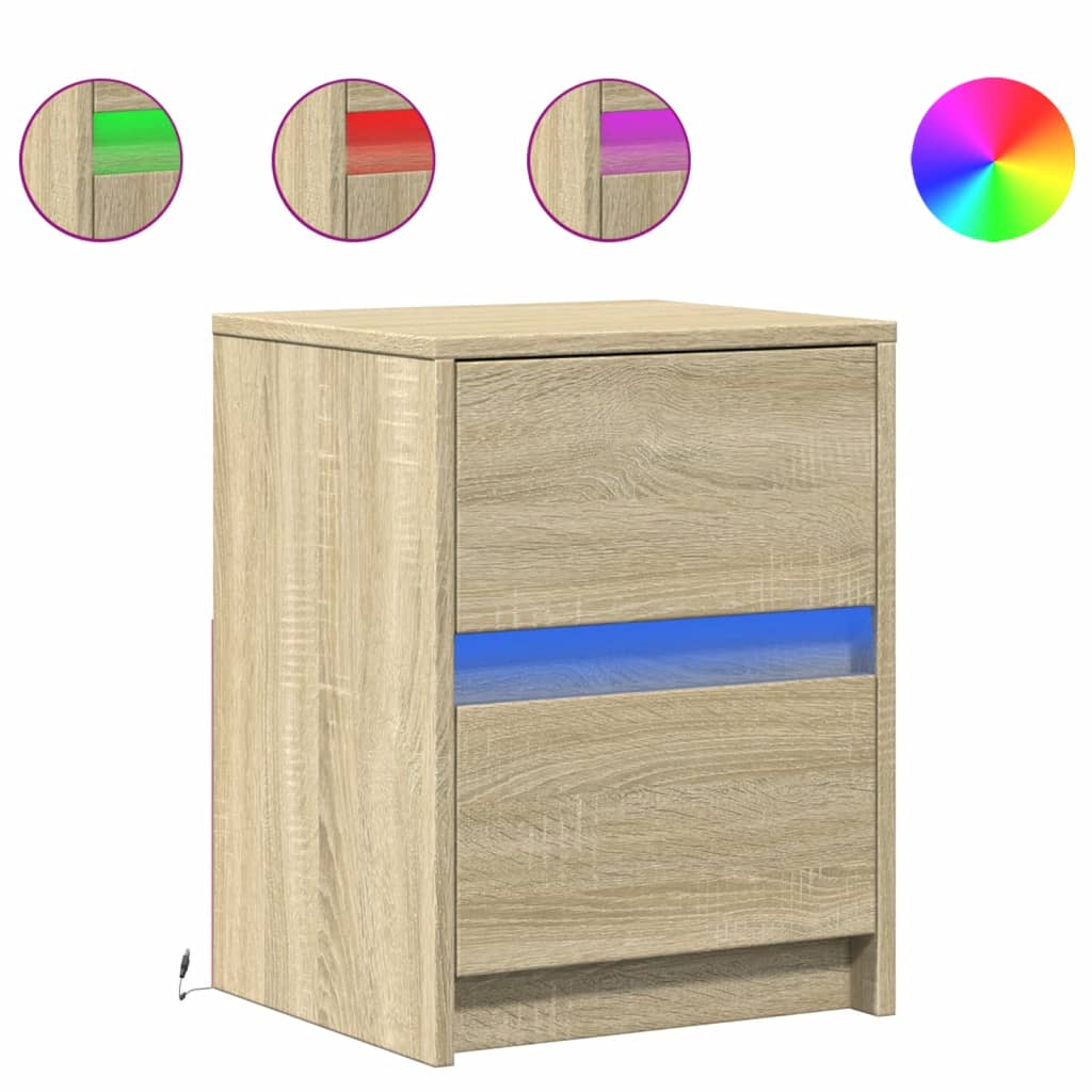 Armoire de chevet avec lumières LED chêne sonoma - XIOS