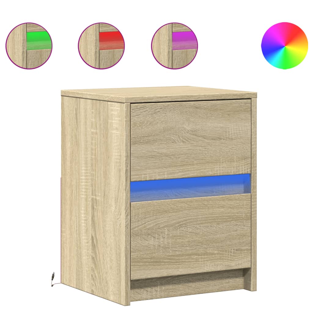 Armoires de chevet et lumières LED 2 pcs chêne sonoma - XIOS