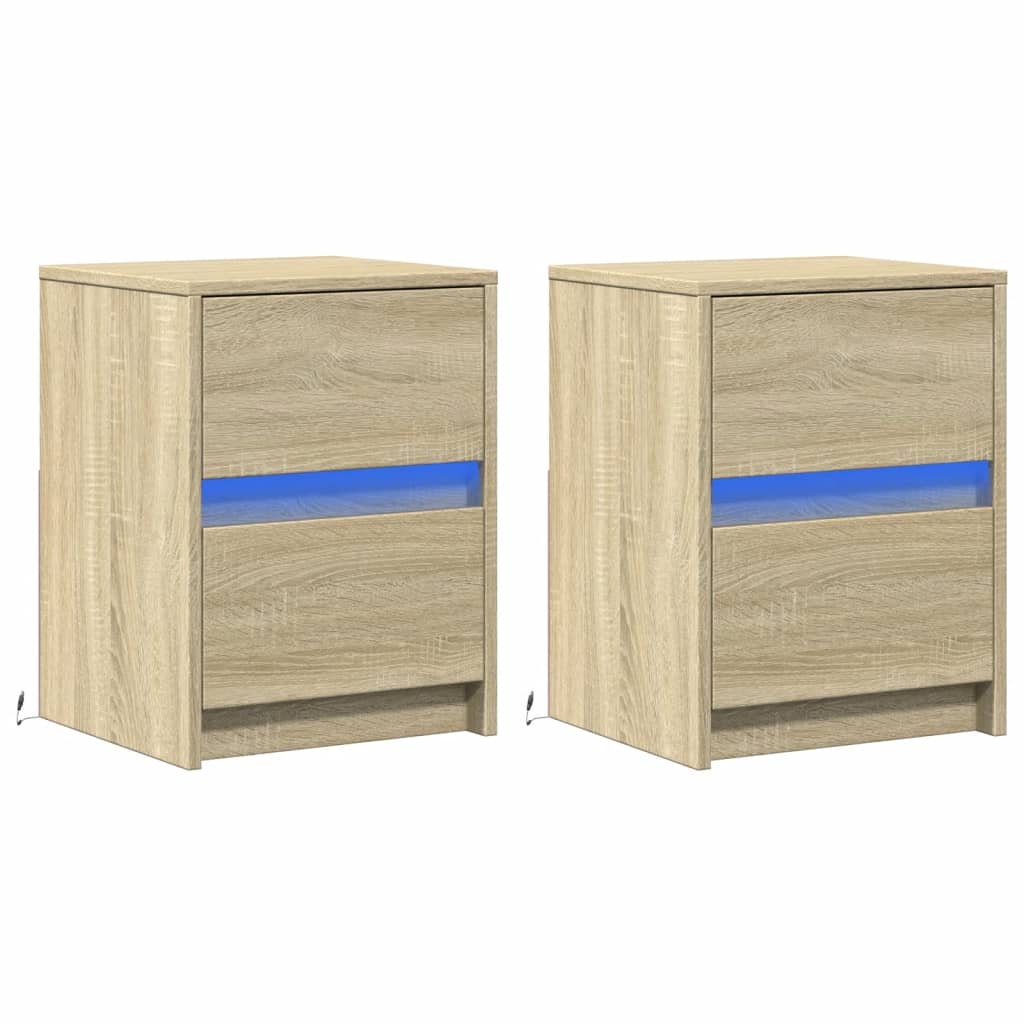 Armoires de chevet et lumières LED 2 pcs chêne sonoma - XIOS