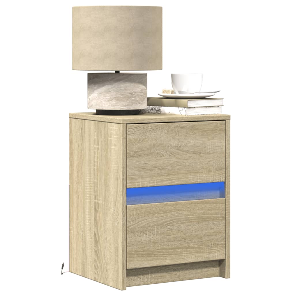 Armoires de chevet et lumières LED 2 pcs chêne sonoma - XIOS