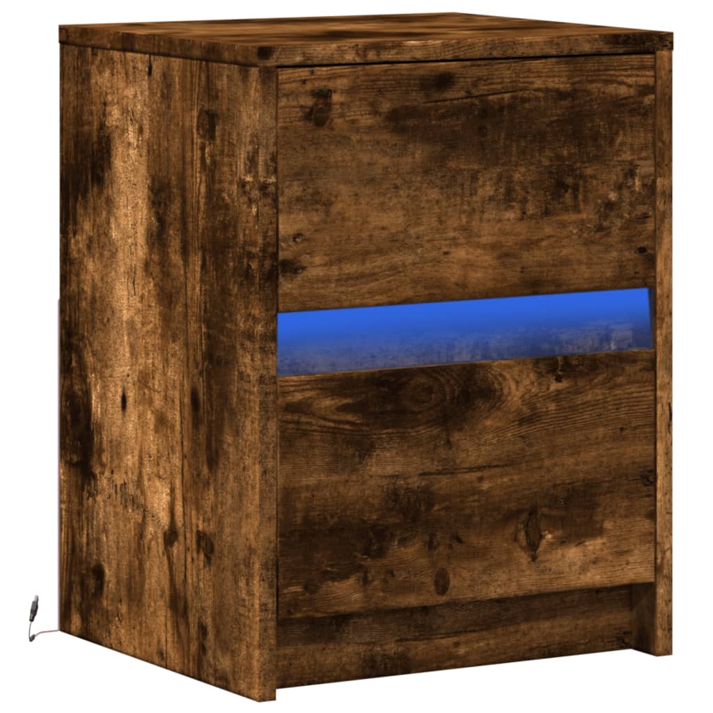 Armoire de chevet et lumières LED chêne fumé bois d'ingénierie - XIOS