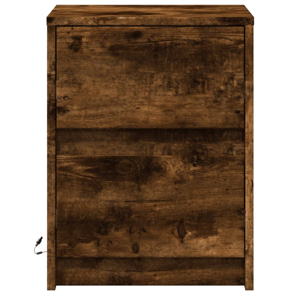Armoire de chevet et lumières LED chêne fumé bois d'ingénierie - XIOS
