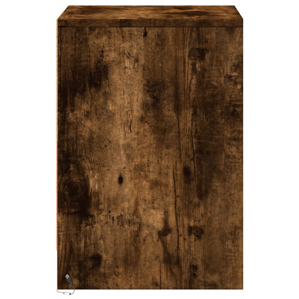 Armoire de chevet et lumières LED chêne fumé bois d'ingénierie - XIOS