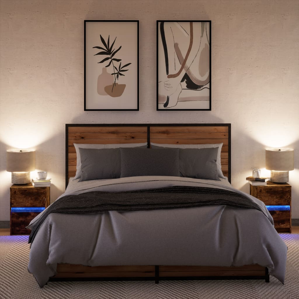 Armoires de chevet et lumières LED 2 pcs chêne fumé - XIOS