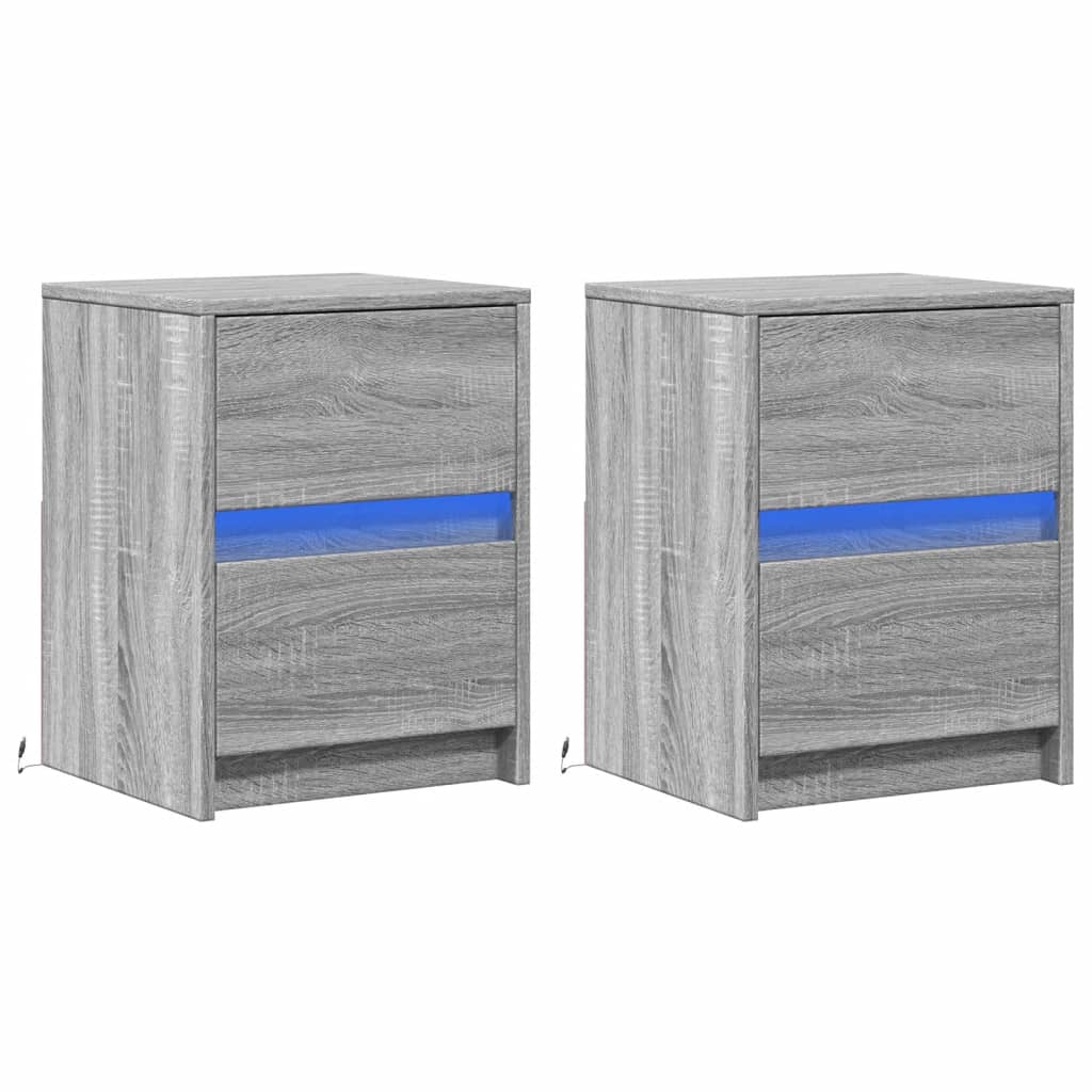 Armoires de chevet et lumières LED 2 pcs sonoma gris - XIOS