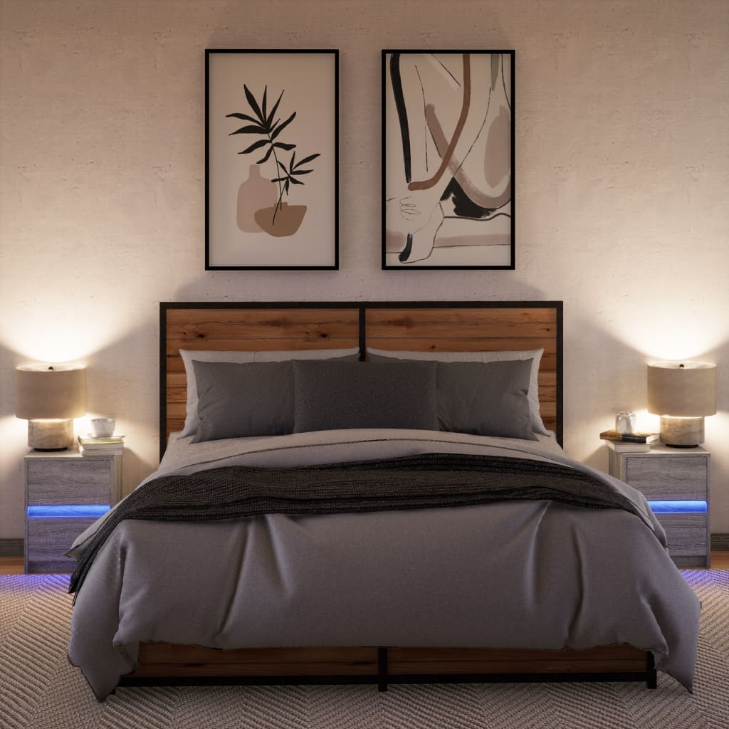 Armoires de chevet et lumières LED 2 pcs sonoma gris - XIOS