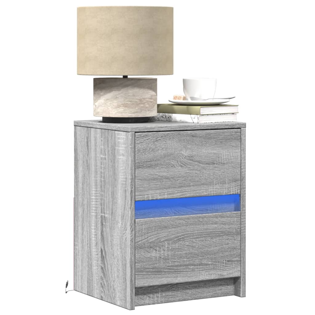Armoires de chevet et lumières LED 2 pcs sonoma gris - XIOS
