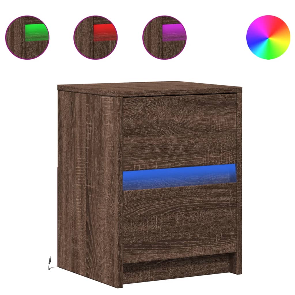 Armoire de chevet et lumières LED chêne marron bois ingénierie - XIOS