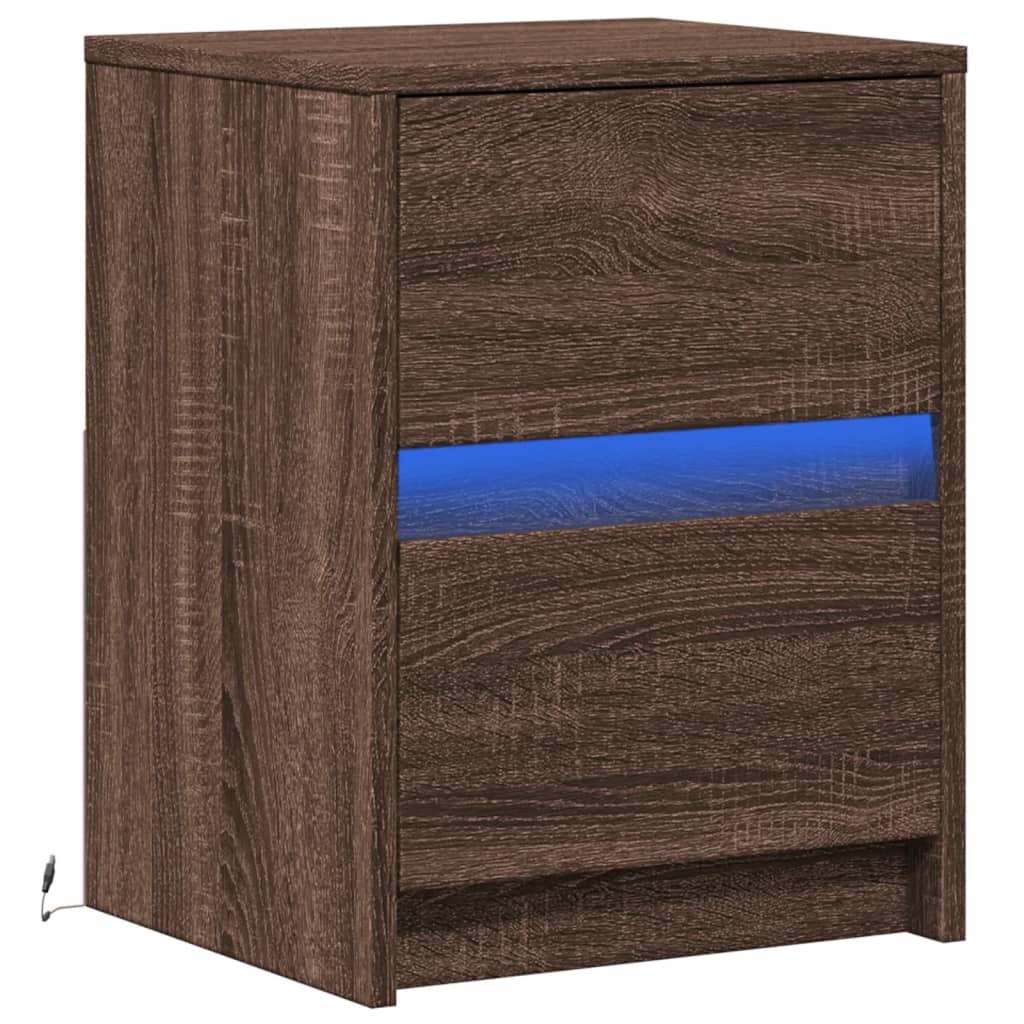 Armoire de chevet et lumières LED chêne marron bois ingénierie - XIOS