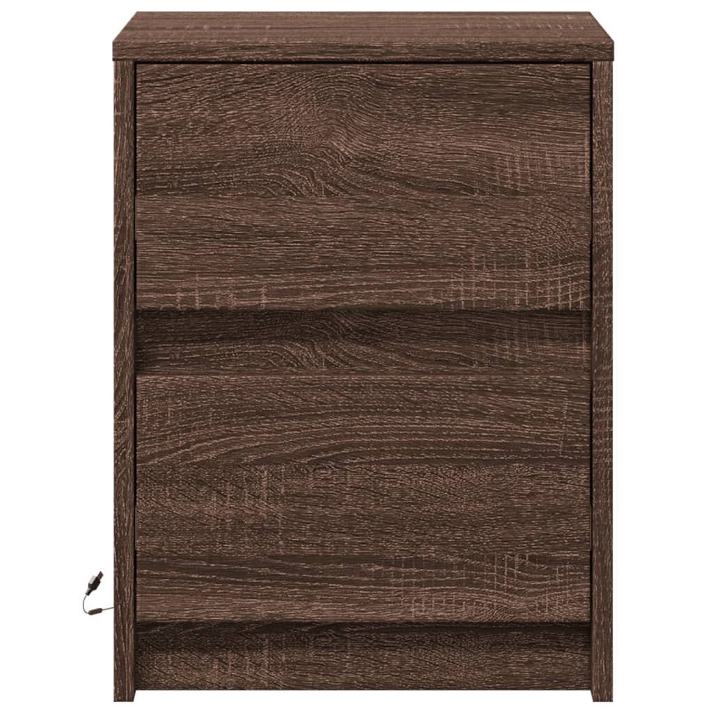 Armoire de chevet et lumières LED chêne marron bois ingénierie - XIOS