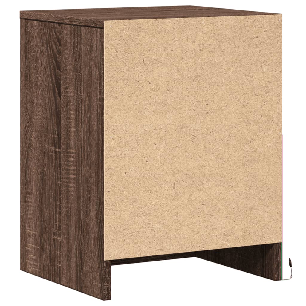 Armoire de chevet et lumières LED chêne marron bois ingénierie - XIOS