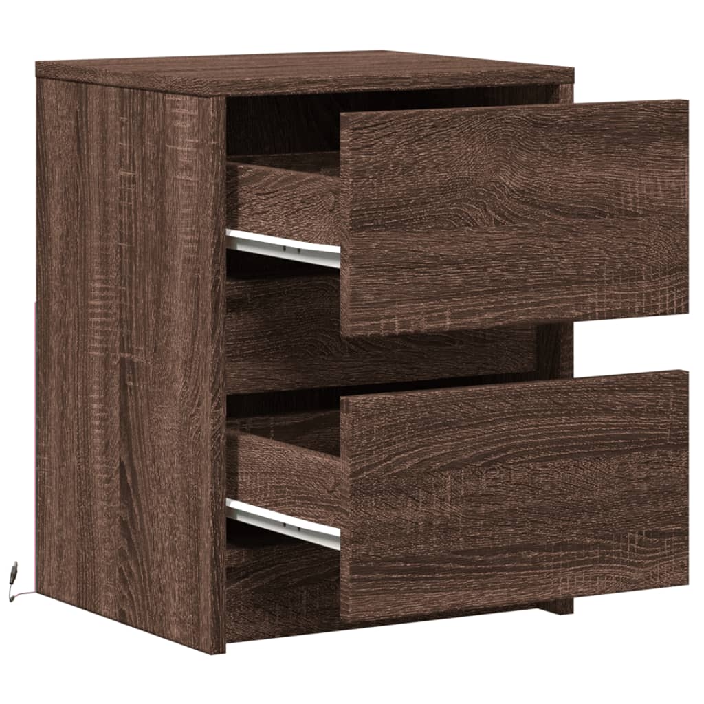 Armoire de chevet et lumières LED chêne marron bois ingénierie - XIOS
