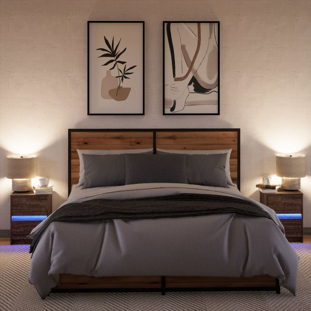 Armoires de chevet et lumières LED 2 pcs chêne marron - XIOS