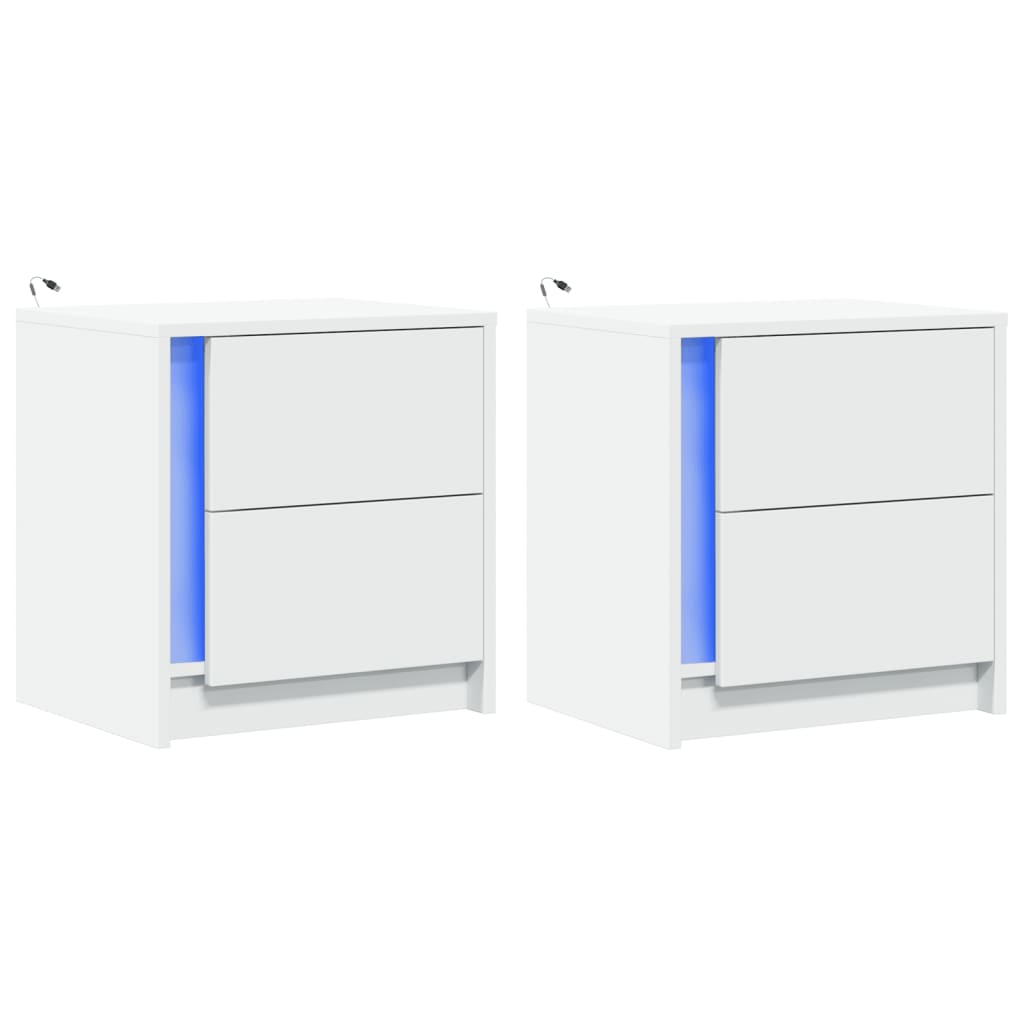Armoires de chevet et lumières LED 2pcs blanc bois d'ingénierie - XIOS