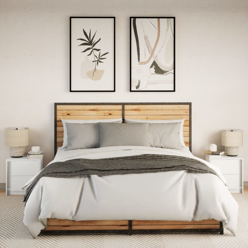 Armoires de chevet et lumières LED 2pcs blanc bois d'ingénierie - XIOS