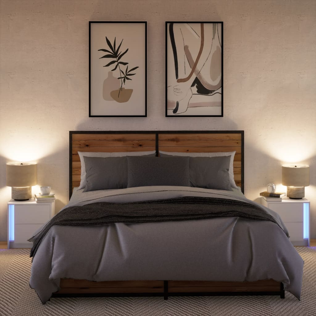 Armoires de chevet et lumières LED 2pcs blanc bois d'ingénierie - XIOS