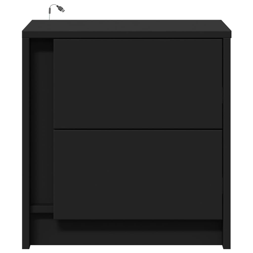 Armoires de chevet et lumières LED 2 pcs noir bois d'ingénierie - XIOS