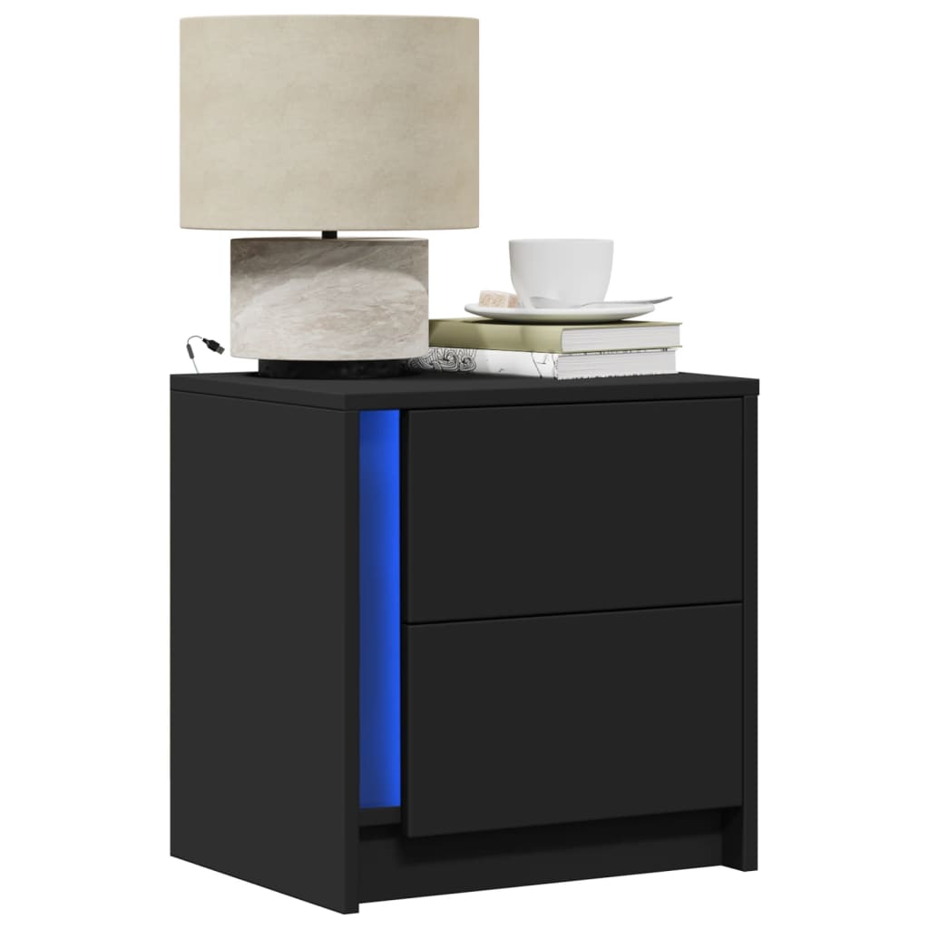 Armoires de chevet et lumières LED 2 pcs noir bois d'ingénierie - XIOS
