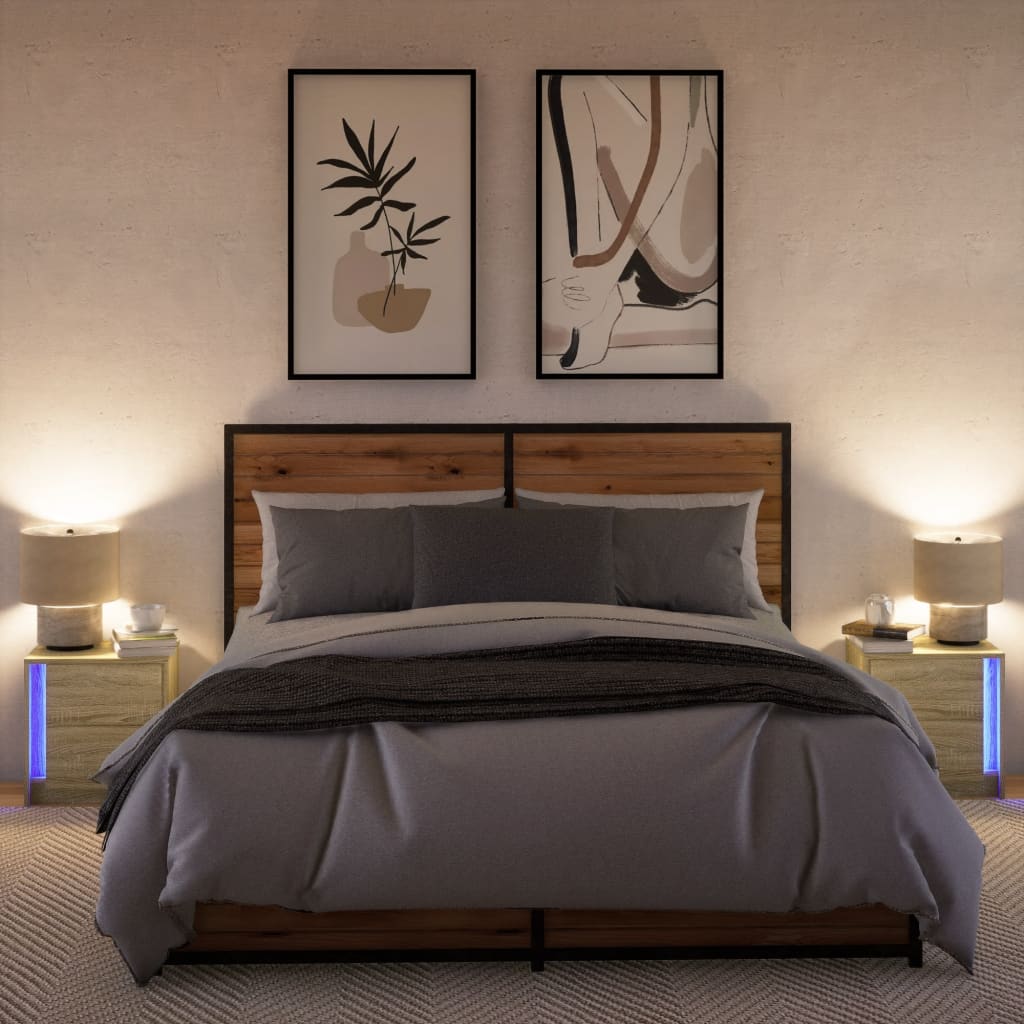 Armoires de chevet et lumières LED 2 pcs chêne sonoma - XIOS