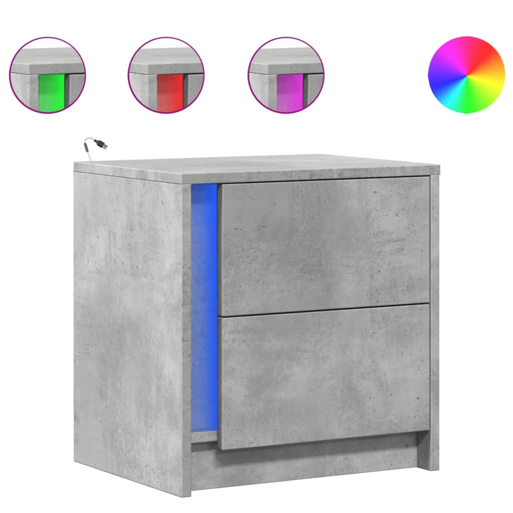 Armoires de chevet et lumières LED 2 pcs gris béton - XIOS
