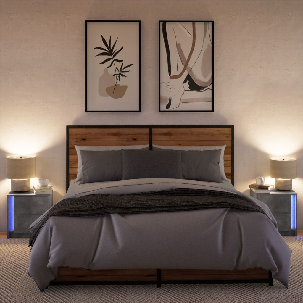 Armoires de chevet et lumières LED 2 pcs gris béton - XIOS