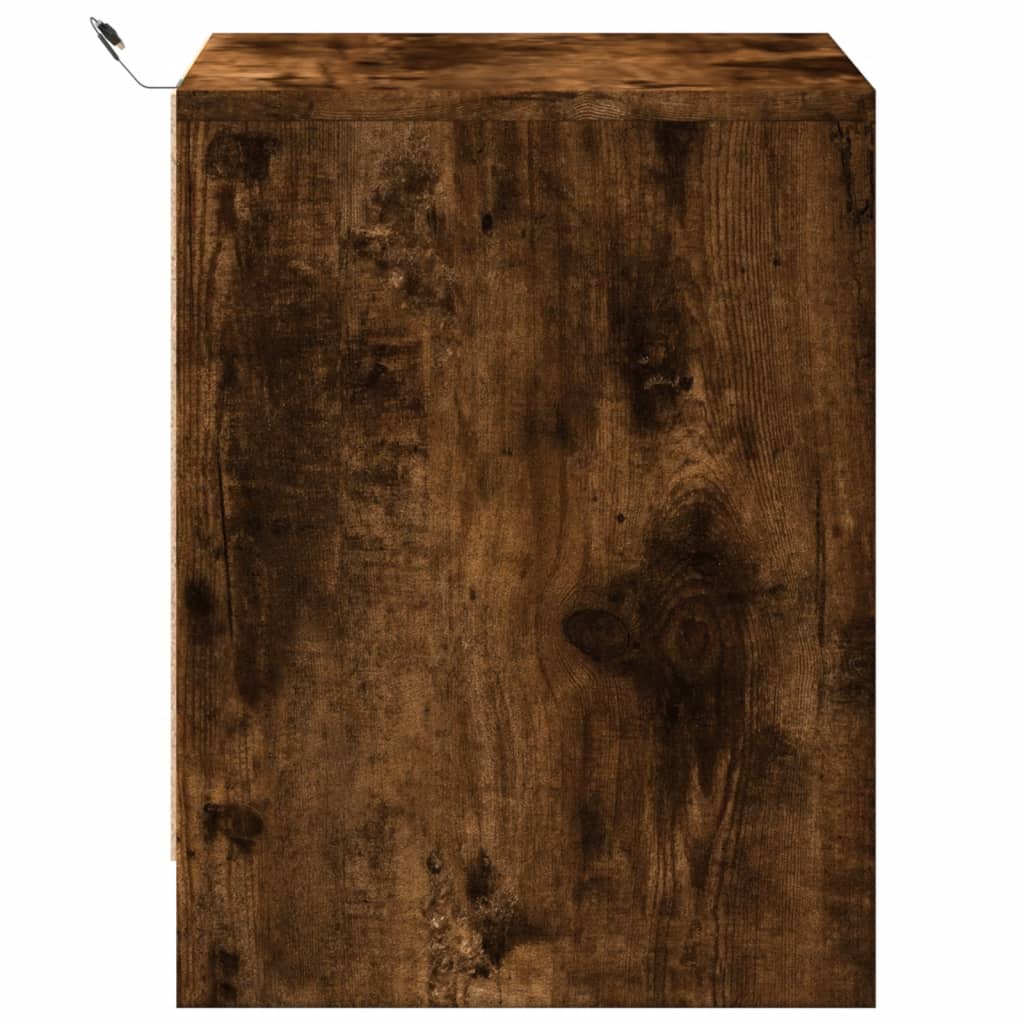 Armoire de chevet et lumières LED chêne fumé bois d'ingénierie - XIOS