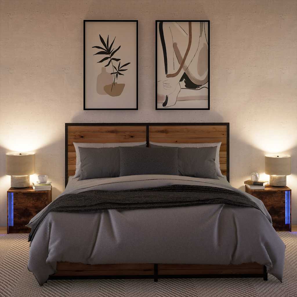 Armoires de chevet et lumières LED 2 pcs chêne fumé - XIOS