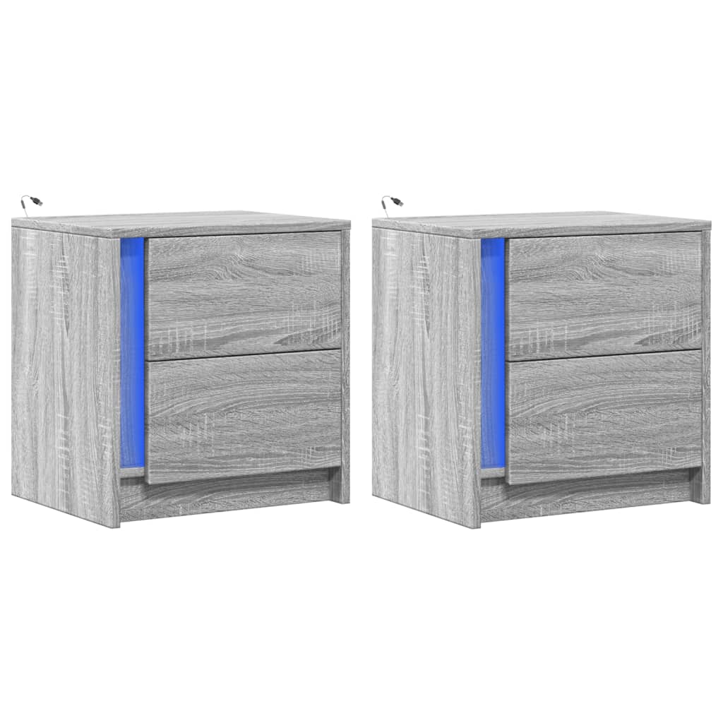 Armoires de chevet et lumières LED 2 pcs sonoma gris - XIOS