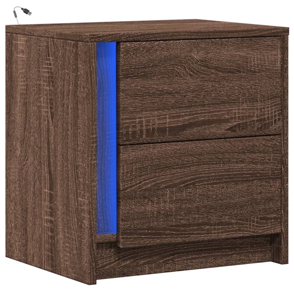 Armoire de chevet et lumières LED chêne marron bois ingénierie - XIOS