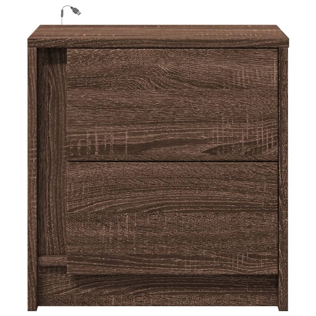 Armoire de chevet et lumières LED chêne marron bois ingénierie - XIOS