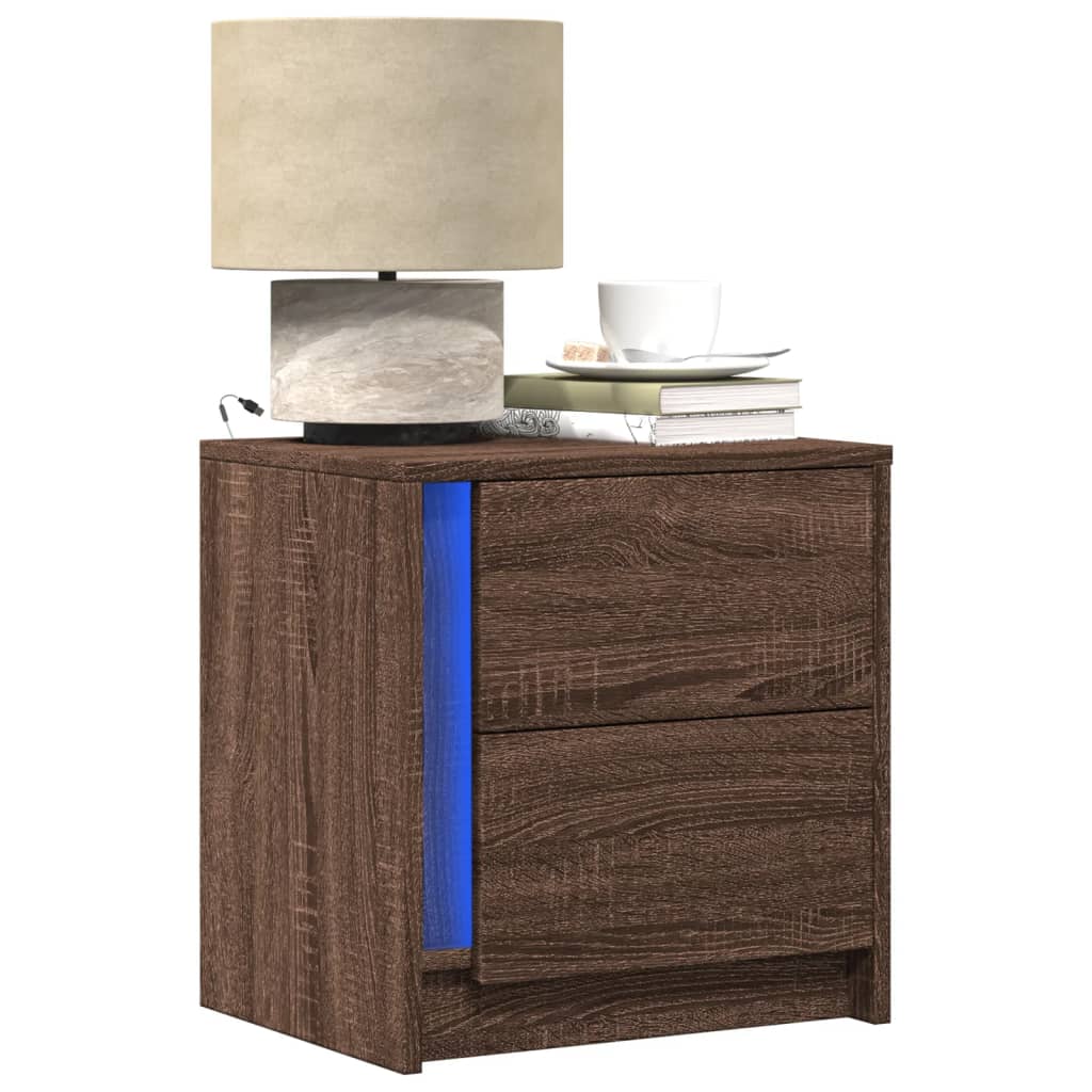 Armoire de chevet et lumières LED chêne marron bois ingénierie - XIOS