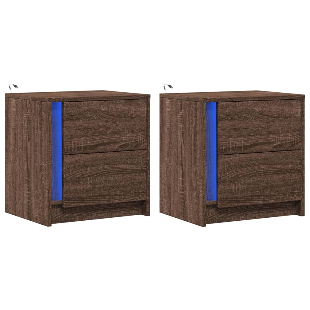 Armoires de chevet et lumières LED 2 pcs chêne marron - XIOS