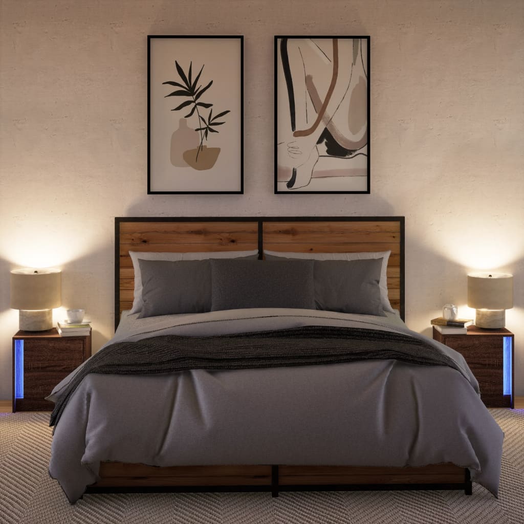 Armoires de chevet et lumières LED 2 pcs chêne marron - XIOS