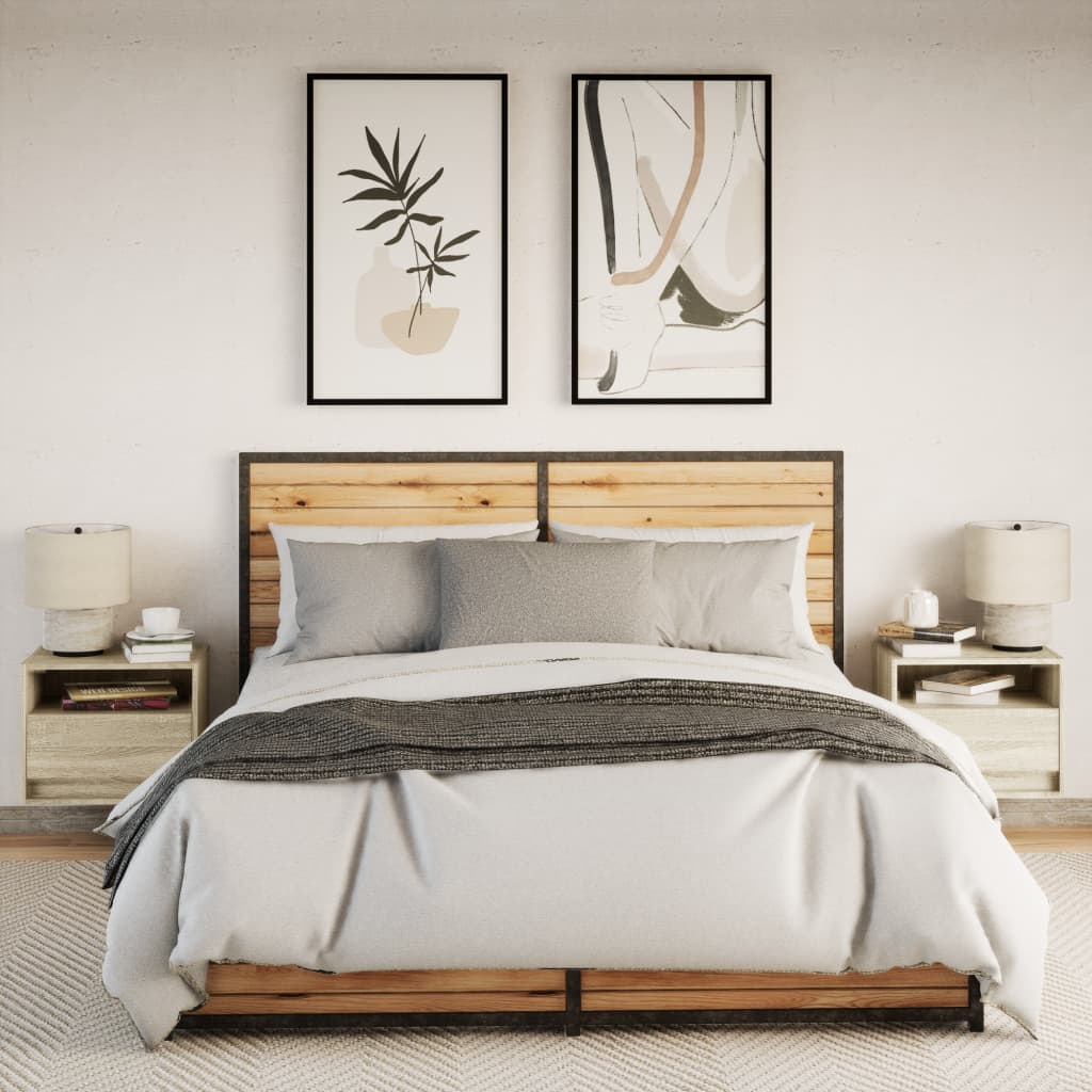 Tables de chevet murales avec lumières LED 2 pcs chêne sonoma - XIOS