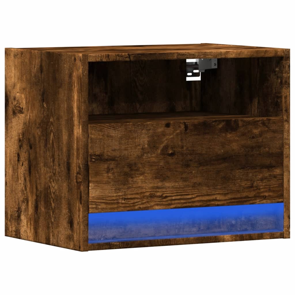 Table de chevet murale avec lumières LED chêne fumé - XIOS