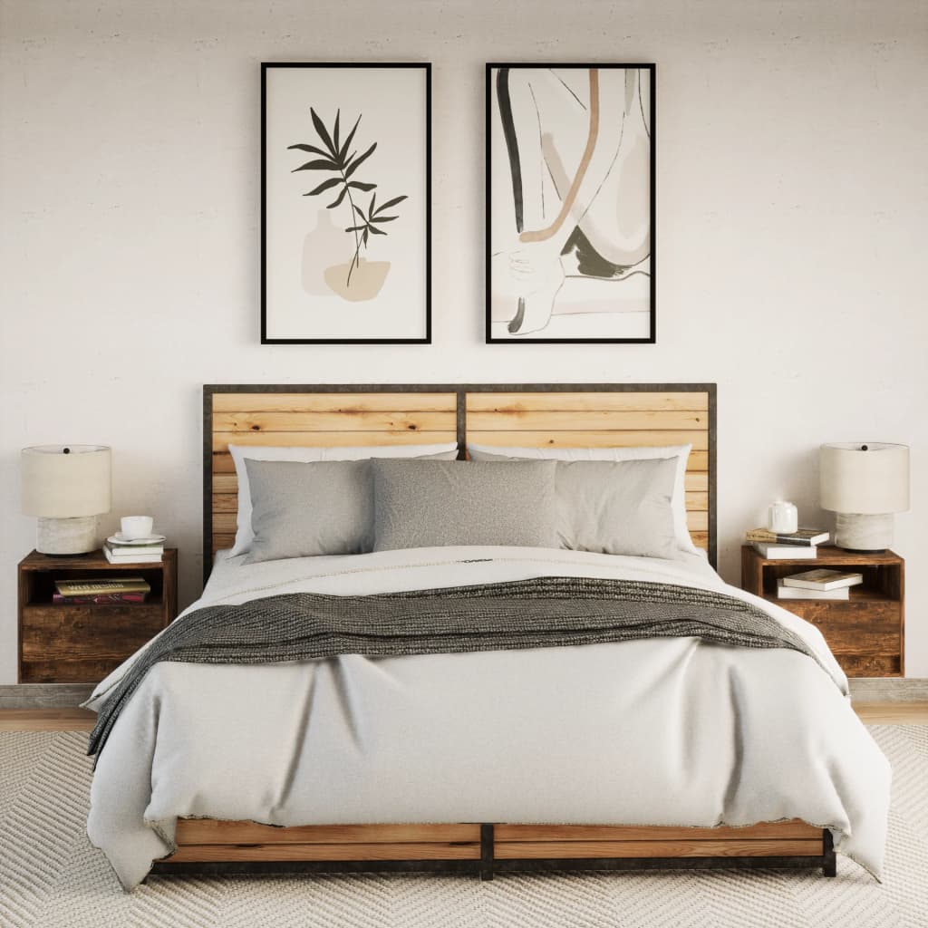 Tables de chevet murales avec lumières LED 2 pcs chêne fumé - XIOS