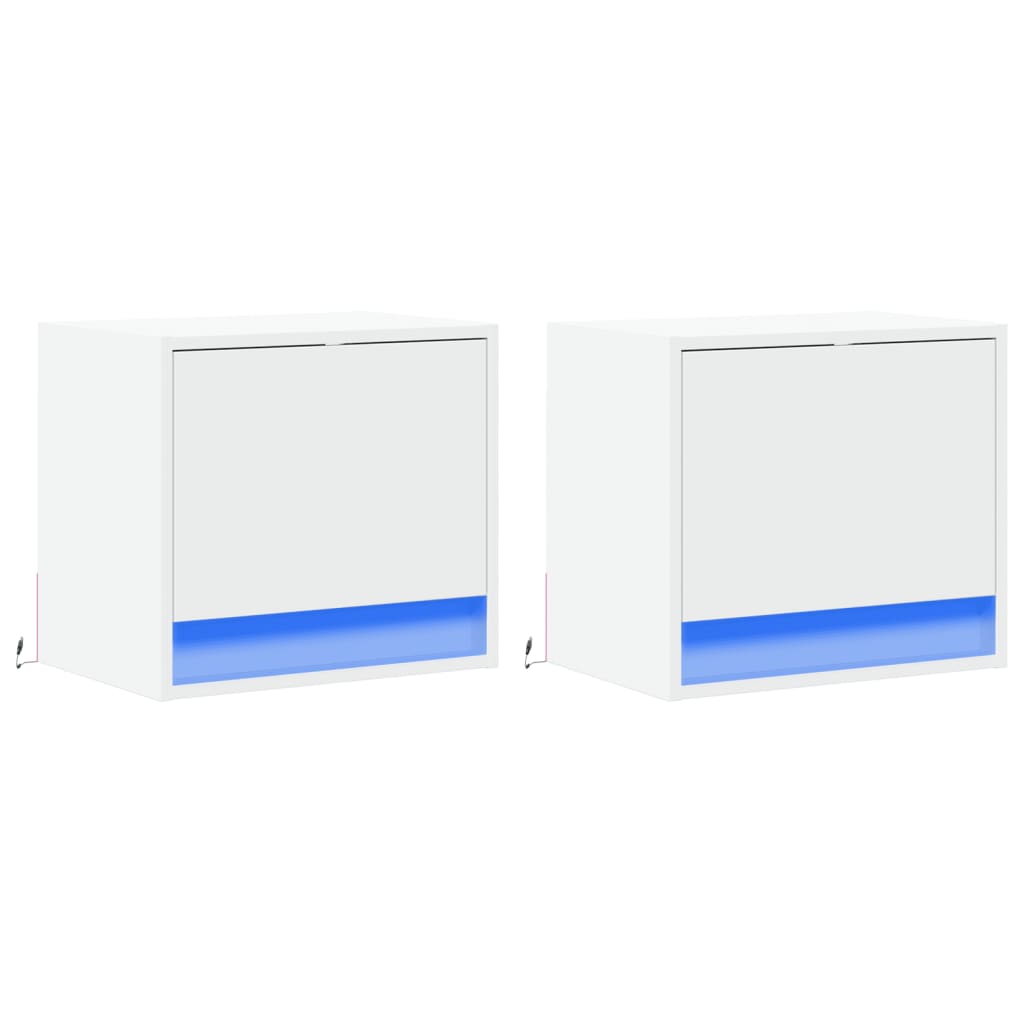 Tables de chevet murales avec lumières LED 2 pcs blanc - XIOS