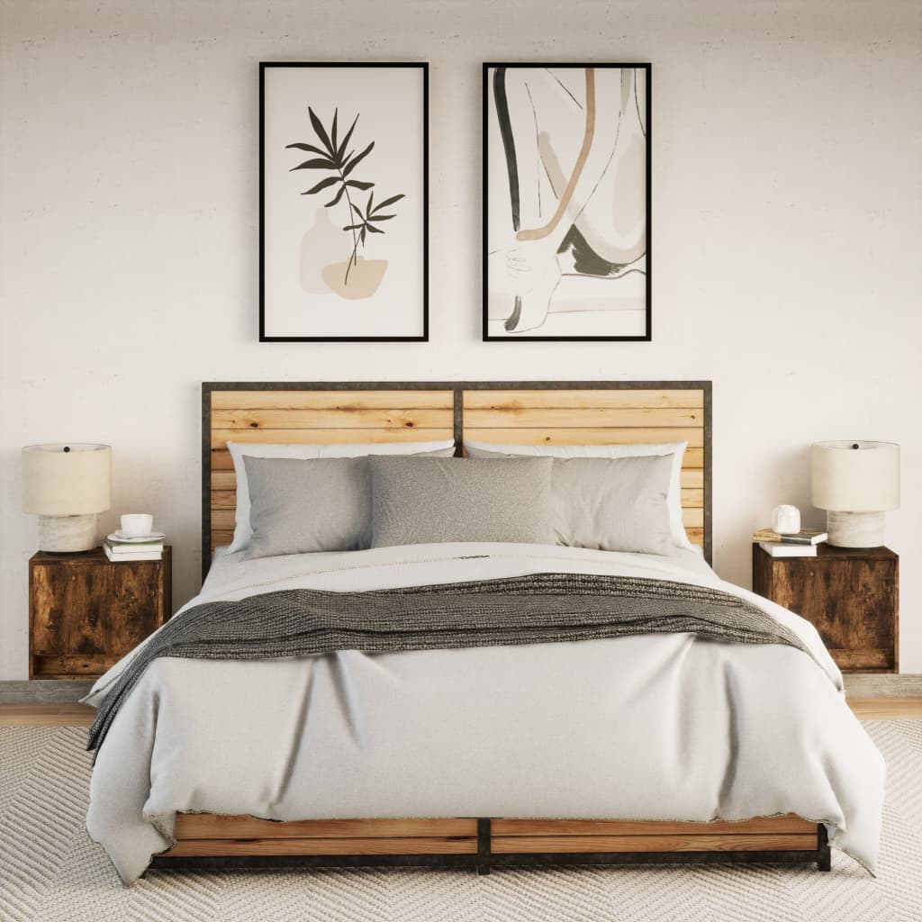 Tables de chevet murales avec lumières LED 2 pcs chêne fumé - XIOS