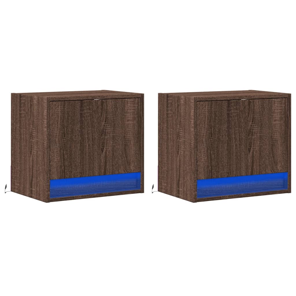 Tables de chevet murales avec lumières LED 2 pcs chêne marron - XIOS