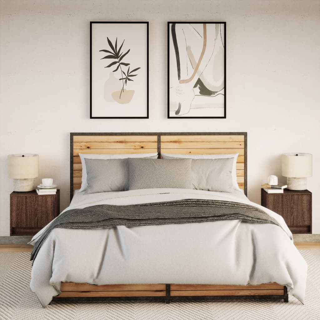 Tables de chevet murales avec lumières LED 2 pcs chêne marron - XIOS