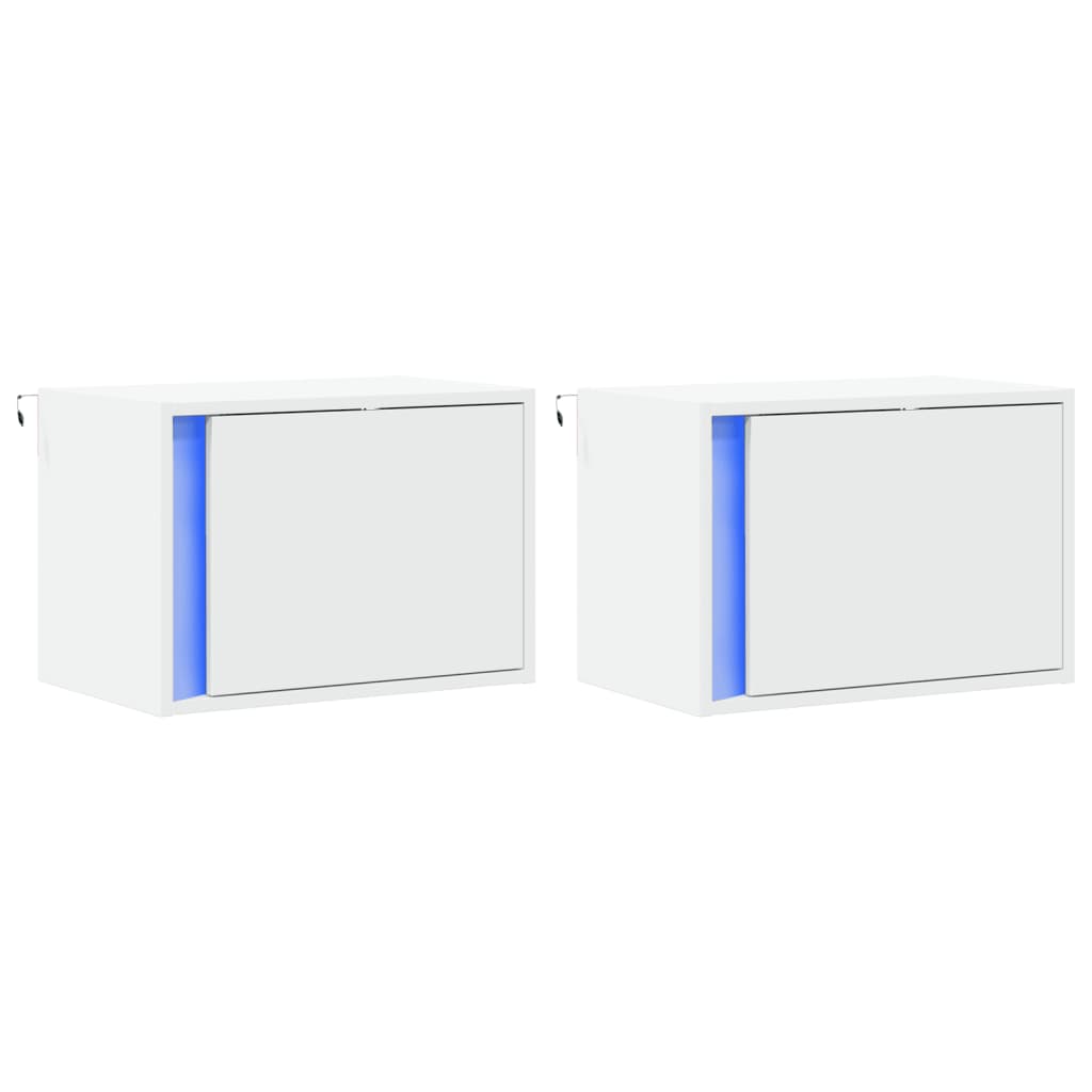 Tables de chevet murales avec lumières LED 2 pcs blanc - XIOS