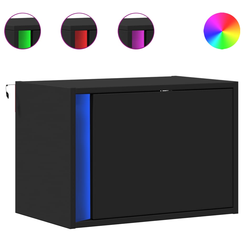 Tables de chevet murales avec lumières LED 2 pcs noir - XIOS