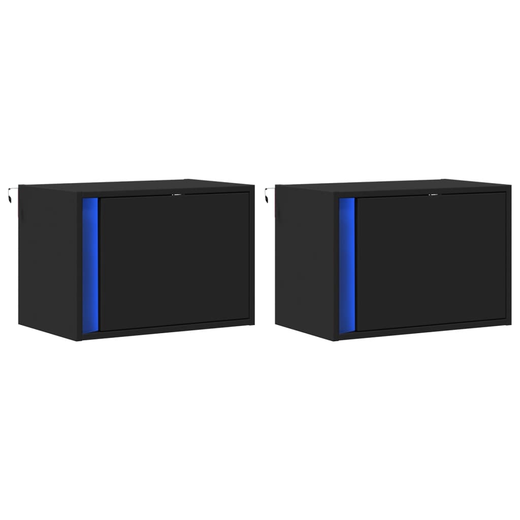 Tables de chevet murales avec lumières LED 2 pcs noir - XIOS