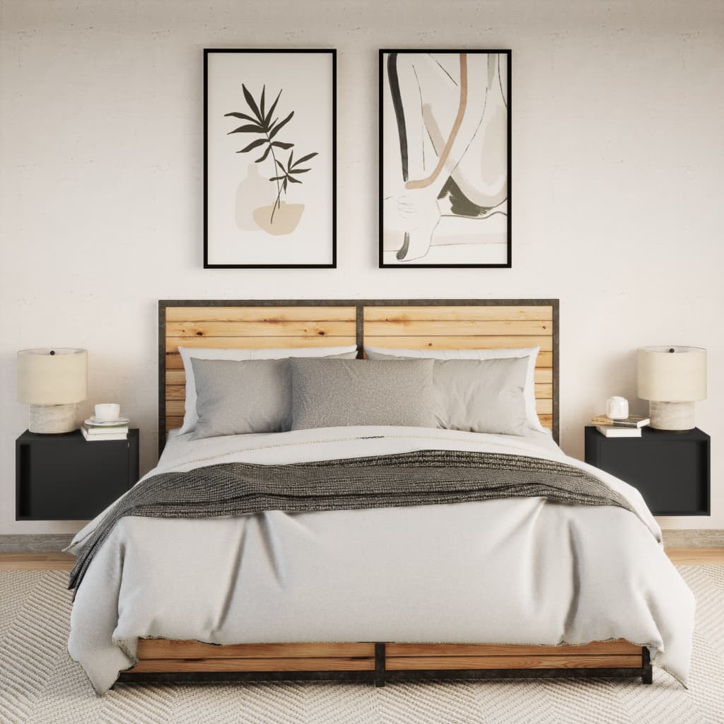 Tables de chevet murales avec lumières LED 2 pcs noir - XIOS