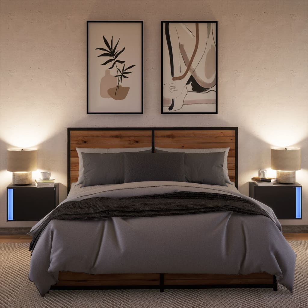 Tables de chevet murales avec lumières LED 2 pcs noir - XIOS