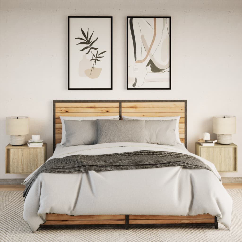 Tables de chevet murales avec lumières LED 2 pcs chêne sonoma - XIOS