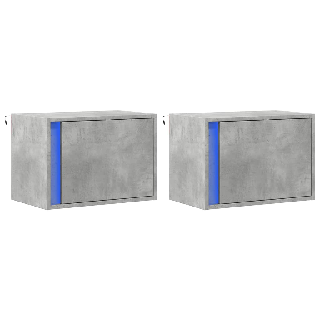 Tables de chevet murales avec lumières LED 2 pcs gris béton - XIOS