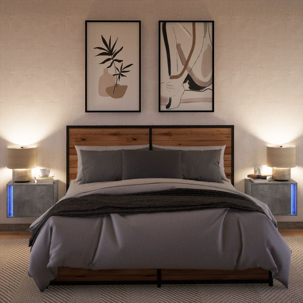 Tables de chevet murales avec lumières LED 2 pcs gris béton - XIOS