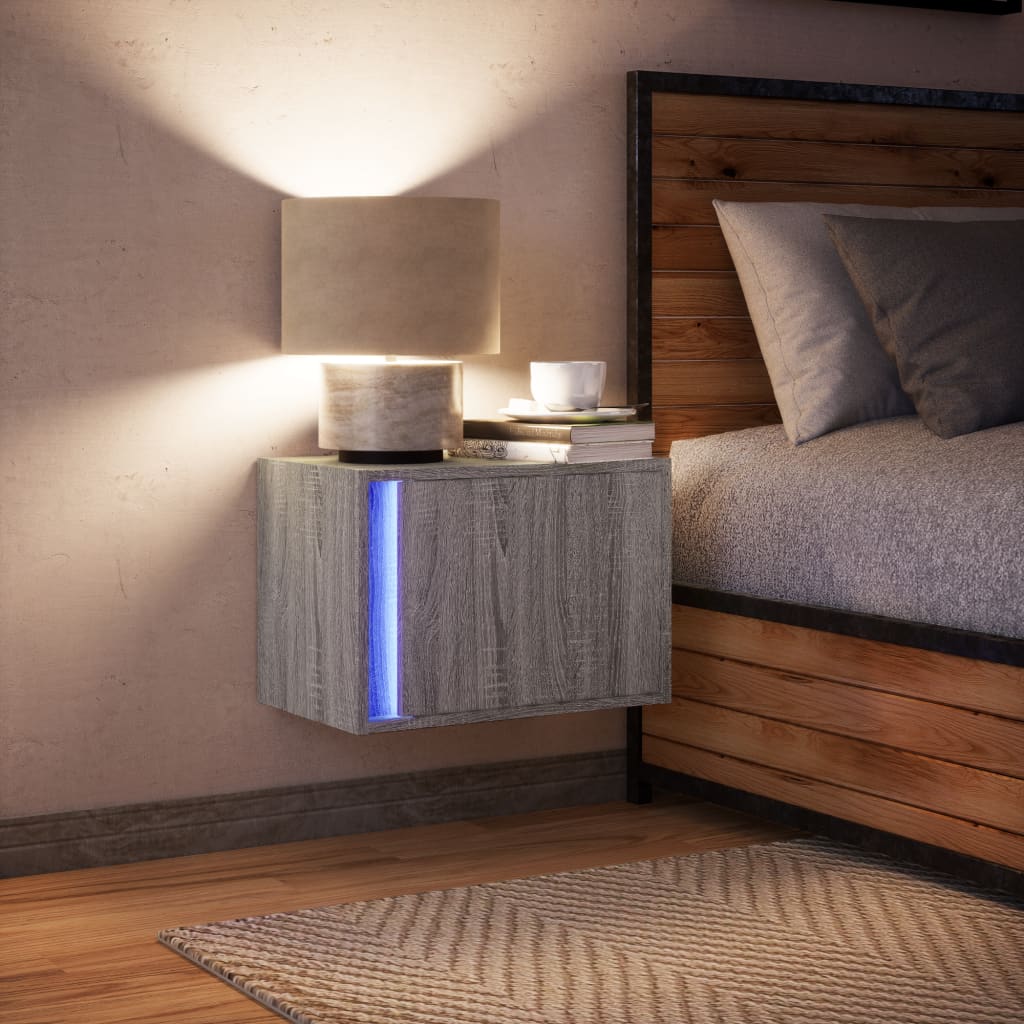 Table de chevet murale avec lumières LED sonoma gris - XIOS